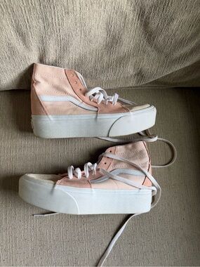 Vans Pink Platform Sk8-Hi Sneakers with White Stripe